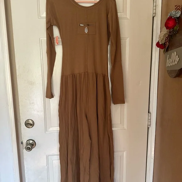 Free People Wide-Leg Scoop-Neck Jumpsuit in Caramel size S NWT - Picture 2 of 6